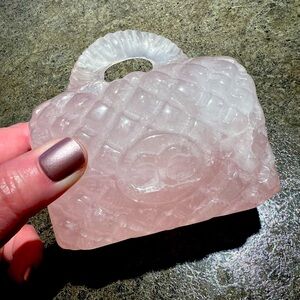 Rose Quartz Crystal Handbag Purse CC GG Quilted Chain PINK Paperweight